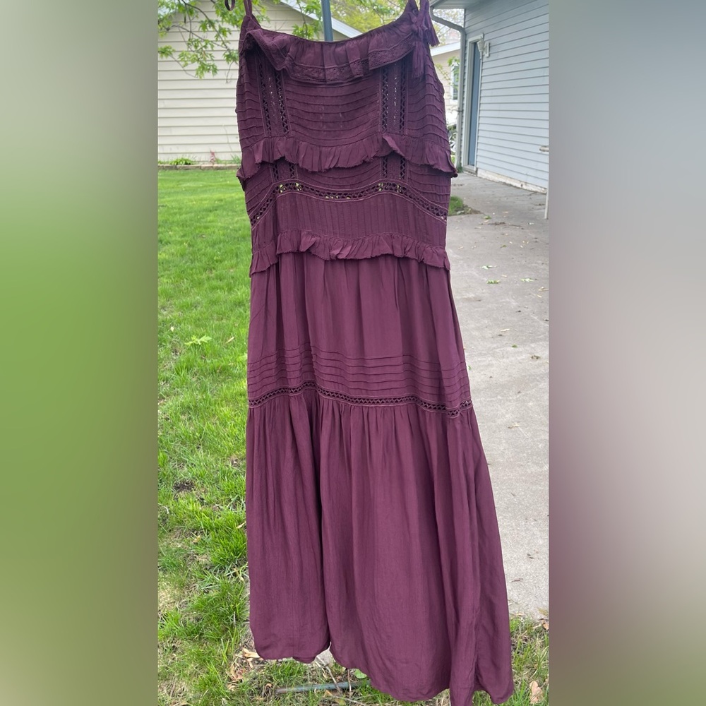 NWT Sea New York Maroon/Plum Poppy Pintuck Tassel Layered Midi Dress Sz 2 - Picture 5 of 15